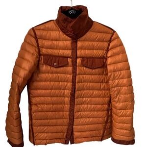 Pierre Cardin Quilted Down Jacket Orange Snap Front Collar Pockets Women Large